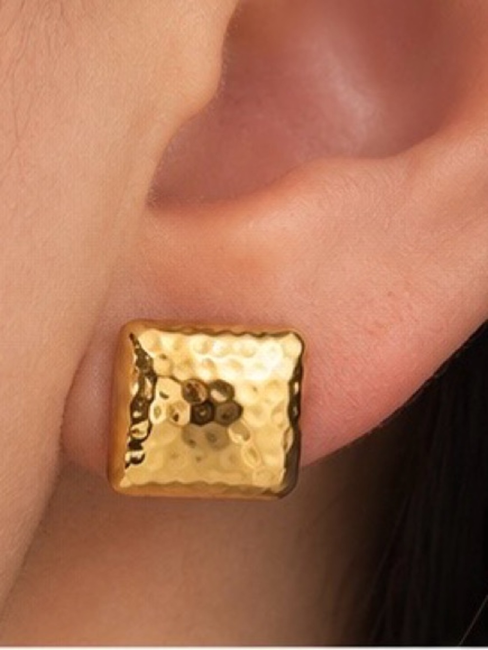 Gold Hammered Square Stud Earrings.